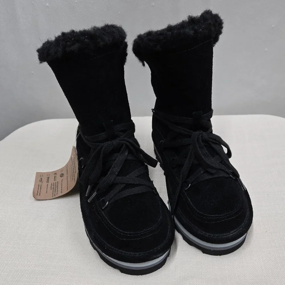 BEARPAW Retro Mondi Youth Ankle Boot, Kid's Lace-up Boot Cow Suede Sz 4 NWT $79